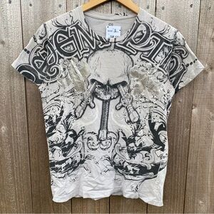 Vintage Y2K Black Skull Dagger Aop Shirt Redemption old English afflictionion
